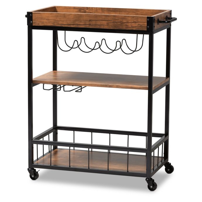 Baxton Studio Dani Bar Cart In Golden Oak Black Bed Bath Beyond