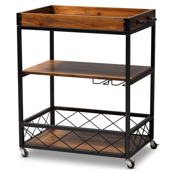 Baxton Studio Mercy Bar Cart In Golden Oak Black Bed Bath Beyond