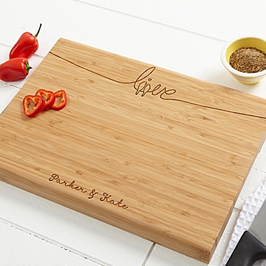 Lovebirds Personalized Bamboo Cutting Board. View a larger version of this product image.