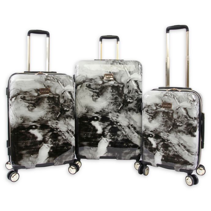 Bebe Teresa 3 Piece Hardside Spinner Luggage Set In Black Marble Bed Bath Beyond