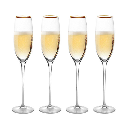 Alternate image 1 for Olivia & Oliver™ Madison Gold Champagne Flutes (Set of 4)