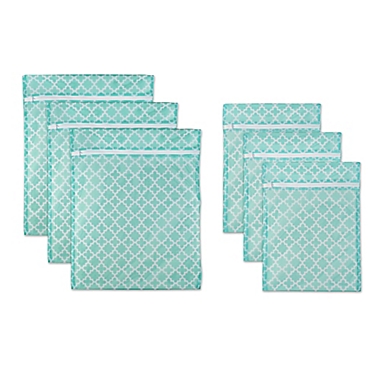 Design Imports 6-Piece Mesh Laundry Bag A Set in Aqua Lattice. View a larger version of this product image.
