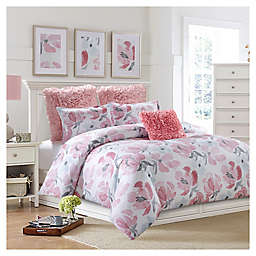 Soft Floral Reversible Full Comforter Set in Pink/Grey
