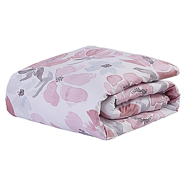 Soft Floral Reversible Full Comforter Set in Pink/Grey. View a larger version of this product image.