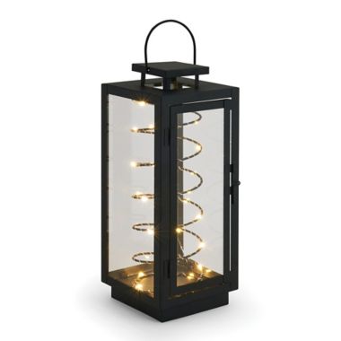 14-Inch LED Stringlight Metal Lantern in Black. View a larger version of this product image.
