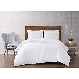 Brooklyn Loom® Carlisle Stripe Clipped Jacquard 3-Piece Full/Queen Duvet Set in White