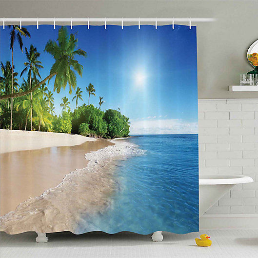72" Tropical Ocean Beach Palm Leaves Fabric Shower Curtain Set Bathroom w/ Hooks 