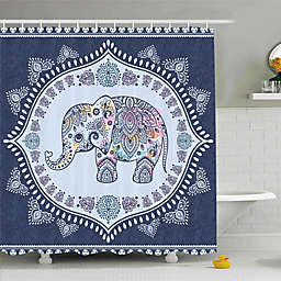 Boho Elephant Shower Curtain in Navy/Blue