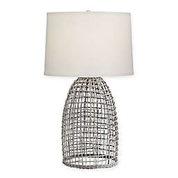 Kathy Ireland Oahu Table Lamp in Cool Grey with CFL Bulb and Linen Shade