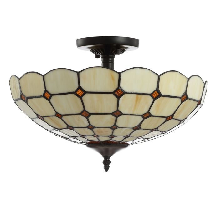 Jonathan Y Jennifer 2 Light Tiffany Style Flush Mount Ceiling Lamp In Cream With Glass Shade