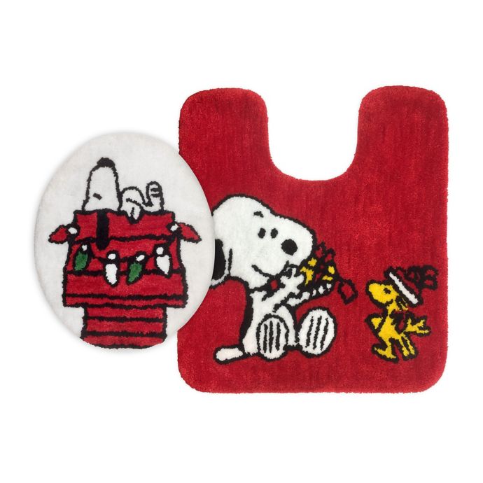 Peanuts™ Holiday Snoopy 2Piece Toilet Cover and Rug Set Bed Bath and
