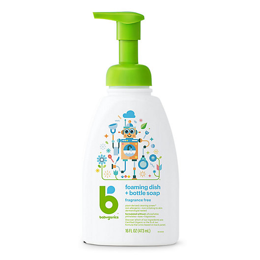 Alternate image 1 for Babyganics® 16 oz. Fragrance-Free Foaming Dish & Bottle Soap