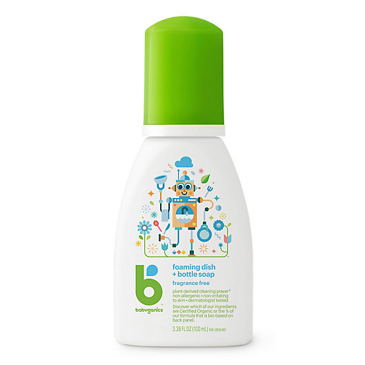 Alternate image 1 for Babyganics® 3.38 oz. Fragrance-Free Foaming Dish & Bottle Soap