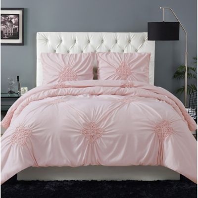 Christian Siriano Georgia Ruched Twin Extra Long Duvet Cover Set Blush Pink: Includes Polyester Sham, Machine Washable