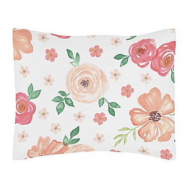 Sweet Jojo Designs&reg; Watercolor Floral 5-Piece Toddler Bedding Set in Coral/White. View a larger version of this product image.