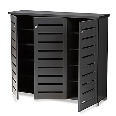 Baxton Studio Totty 3-Door Shoe Cabinet in Dark Grey. View a larger version of this product image.