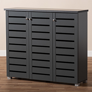 Baxton Studio Totty 3-Door Shoe Cabinet in Dark Grey. View a larger version of this product image.