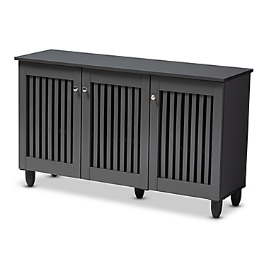 Baxton Studio Meryl 3-Door Shoe Cabinet in Dark Grey. View a larger version of this product image.