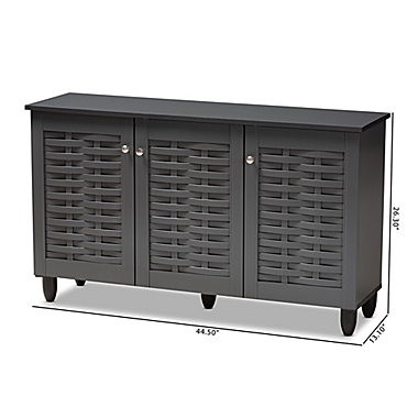 Baxton Studio Mable 3-Door Shoe Cabinet in Dark Grey. View a larger version of this product image.