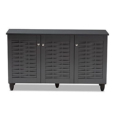 Baxton Studio Mable 3-Door Shoe Cabinet in Dark Grey. View a larger version of this product image.