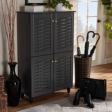 Baxton Studio Mable 4-Door Shoe Cabinet in Dark Grey. View a larger version of this product image.