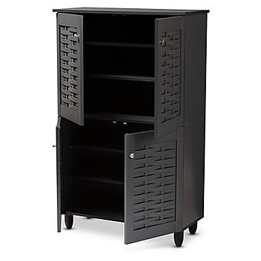 Baxton Studio Mable 4-Door Shoe Cabinet in Dark Grey. View a larger version of this product image.