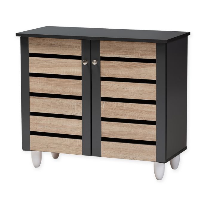 Baxton Studio Lewis 2 Door Shoe Cabinet In Oak Dark Grey Bed