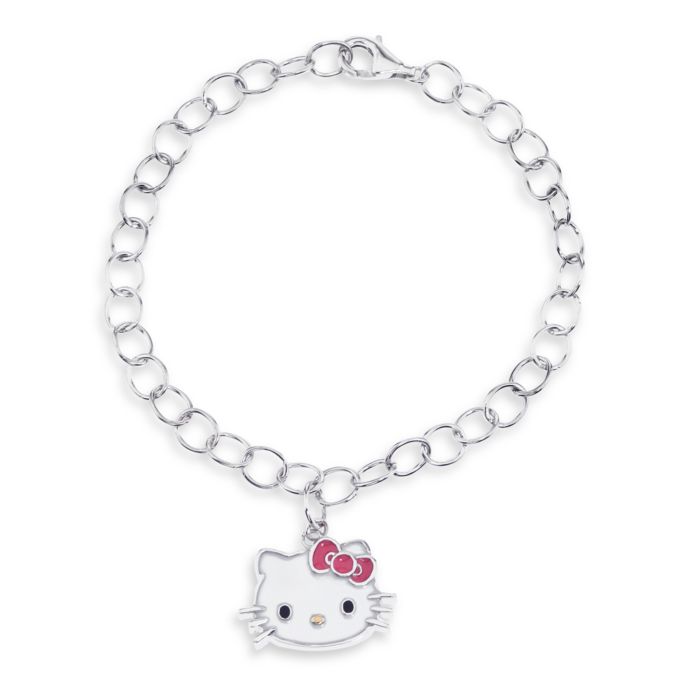  Hello  Kitty   Women s Sterling Silver Face Charm Bracelet  