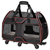 Katziela&reg; Luxury Rider Pet Carrier with Removable Wheels and Telescopic Handle in Black/Red