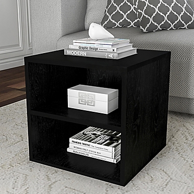 Modular Stackable Cube with Double Shelves End Table in Black. View a larger version of this product image.