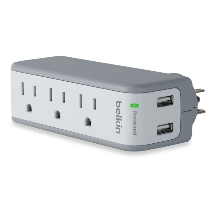 Belkin 3Outlet Mini Surge Protector with 2.1Ampere USB Ports Bed
