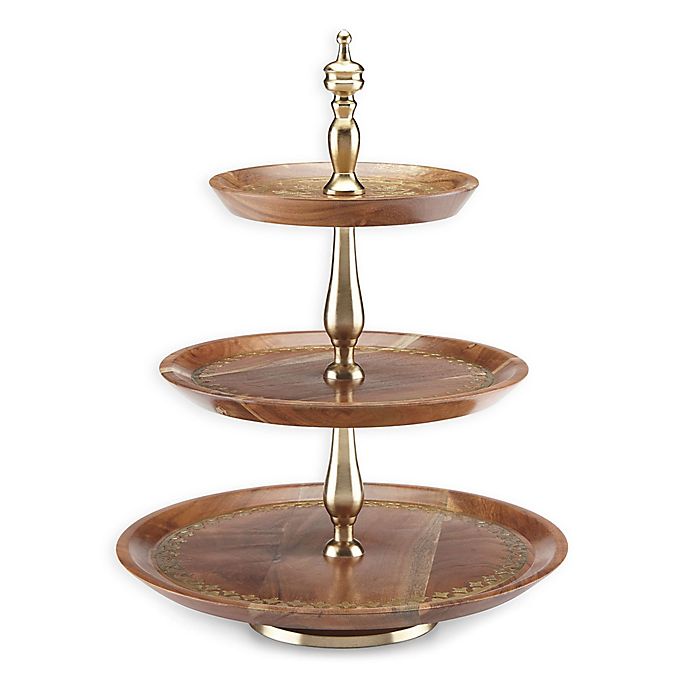 godinger 3 tier wood server with metal stand