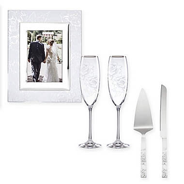 Lenox&reg; Peony Picture Frame, Champagne Flute, and Cake Knife and Cake Server Collection. View a larger version of this product image.
