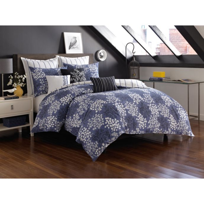 Notneutral Pom Pom King Duvet Cover In Slate Blue Bed Bath Beyond