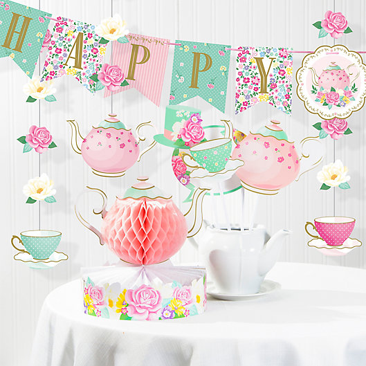 Alternate image 1 for Creative Converting™ 15-Piece Floral Tea Party Birthday Party Decoration Kit