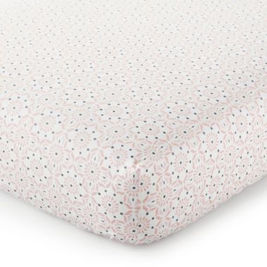 Levtex Baby&reg; Fiori Collection Medallion Fitted Crib Sheet in Blush/Navy. View a larger version of this product image.