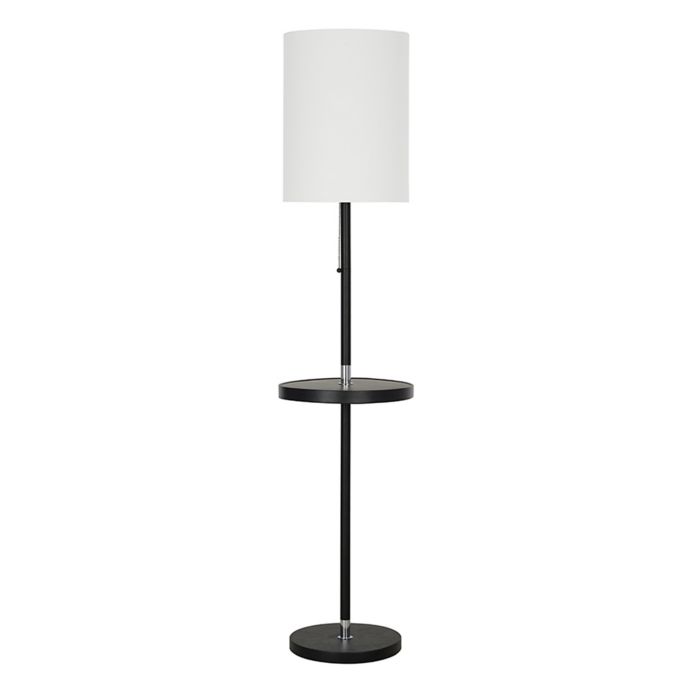 End Table Led Floor Lamp In Black With White Drum Shade Bed Bath