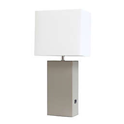 Elegant Designs Modern Leather Table Lamp With USB Port