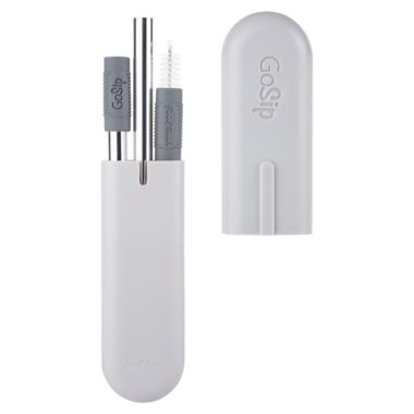 Final Touch&reg; GoSip 6-Piece Stainless Steel Sip Straw Set in Grey. View a larger version of this product image.
