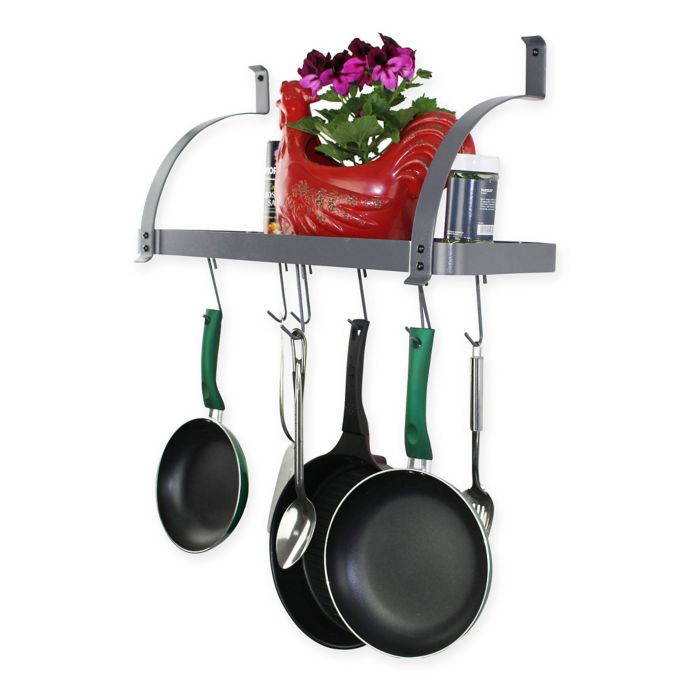 Rack It Up 24 Inch Bookshelf Pot Rack With 8 Hooks In Grey Bed