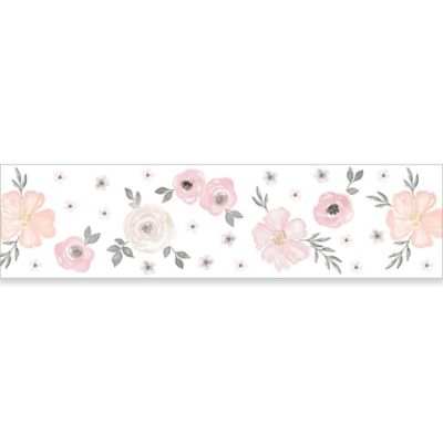 Sweet Jojo Designs&reg; Watercolor Floral Wallpaper Border in Pink/Grey