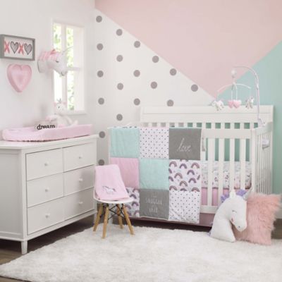 pink and grey crib bedding set