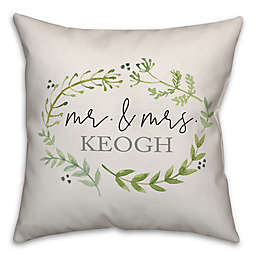 Designs Direct Watercolor Greenery Wreath Square Throw Pillow in Green
