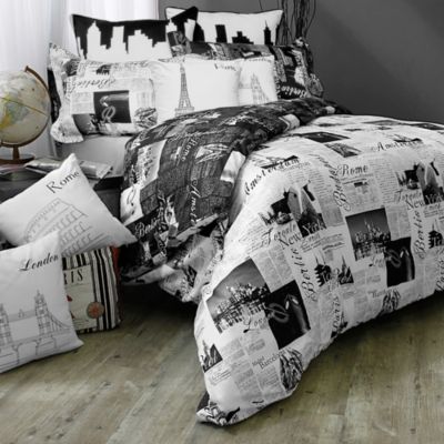 Passport London And Paris Reversible Twin Duvet Cover Set In Black