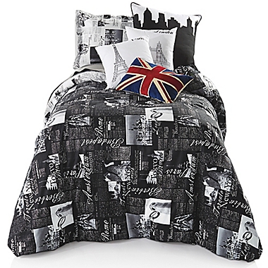 Passport London and Paris Reversible Duvet Cover Set in Black/White. View a larger version of this product image.