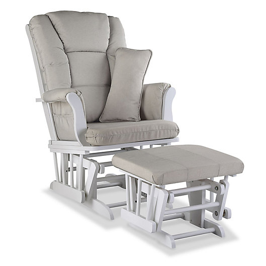White/Grey Storkcraft Tuscany Custom Glider and Ottoman with Lumbar Pillow 