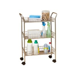 3-Tier Rolling Bath Cart with Locking Wheels in Matte Nickel