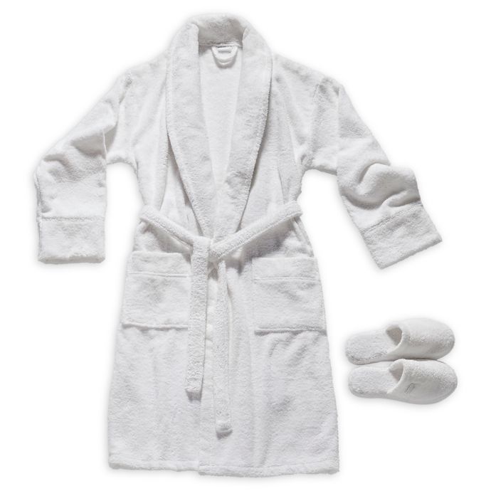 Valeron Turkish Cotton Bathrobe And Slipper Set In White Bed Bath Beyond Ta...