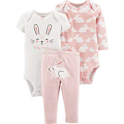 carter's® 3-Piece Bunny Bodysuits and Pant Set in Pink/Ivory