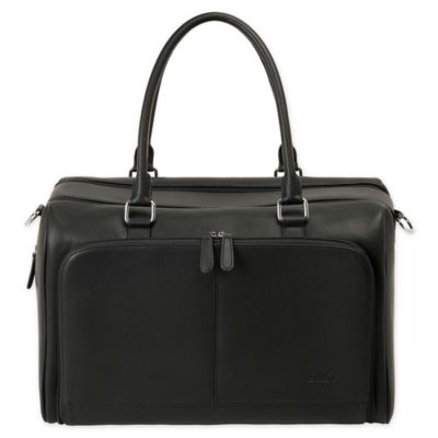 black leather diaper bag